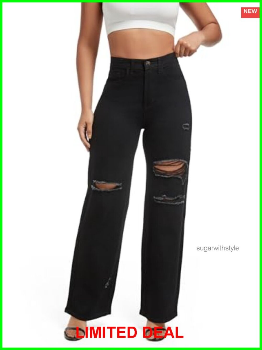 Ripped Wide Leg Boyfriend Jeans Stretchy Distressed Denim Pants
